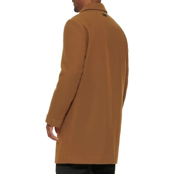 DKNY Mens Camel Overcoat Large RK10394 EUC Wool Blend Winter Lined Brown - Picture 4 of 15